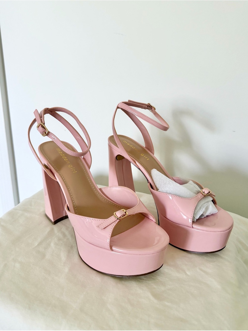 Madden Girl Patent Platform Ankle-Strap Heels - Light Pink